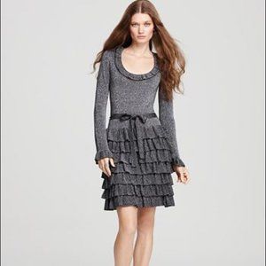 BCBG MAXAZRIA Cassie Dress Silver Black Metallic Midi Dress, NWOT, XS